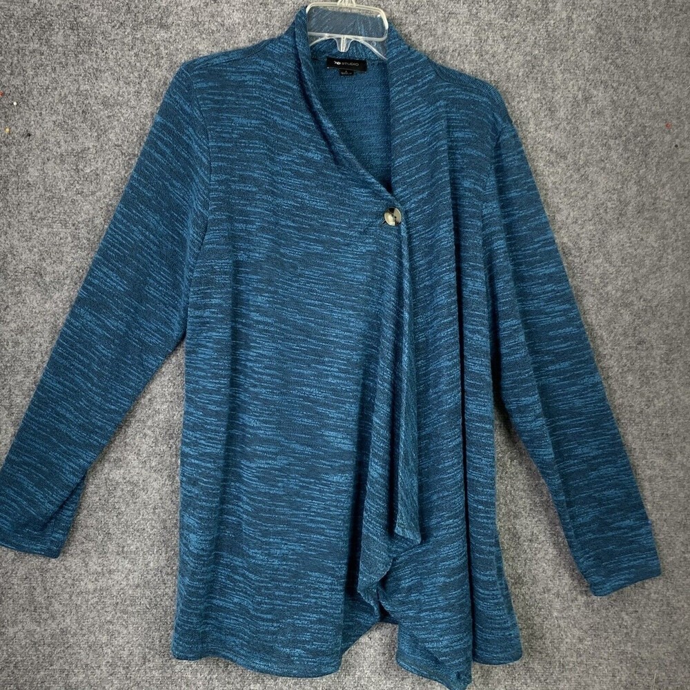 AB Studio Tunic Sweater Women Large 1 Button Flowing Open Front Long Sleeve